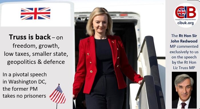 Truss is back – on freedom, growth, low taxes, smaller state, higher incomes, wokery, China, Russia, defence... and Macron & Biden